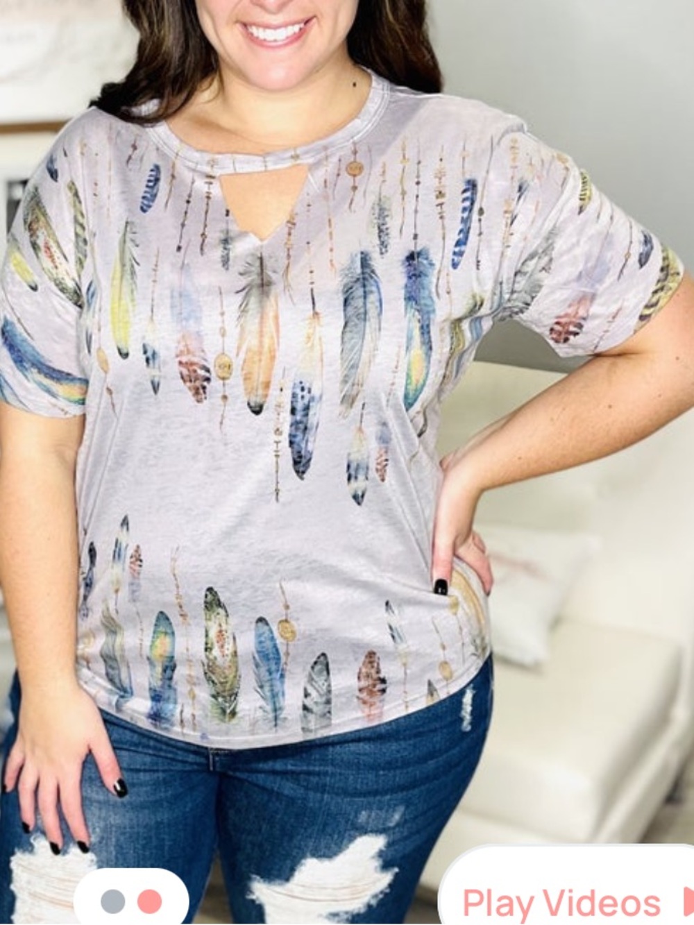 Floral Feather Print Women’s Tee - Lavender - Picture 4 of 5